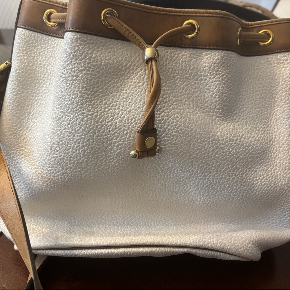 DIOR preloved  White and Brown Leather Tote Bag